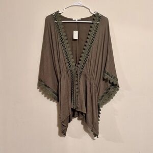 Maurices Olive Green Kimono with Lace Detail